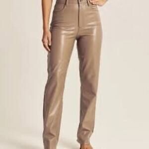 ABERCROMBIE & FITCH The 90s Straight Pants Womens Sz 4/27 Taupe Vegan Leather